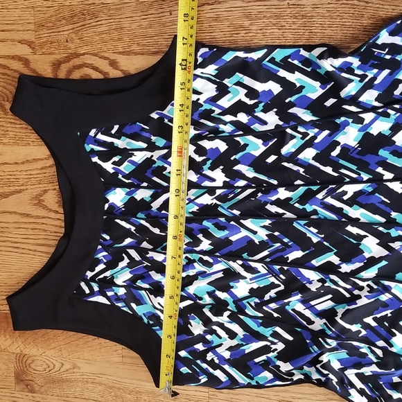 (M) Perceptions NY Fit and Flare Ribbed Colorful Abstract Art Deco Midi Party - Picture 4 of 6